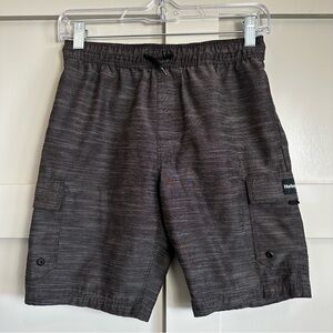 Hurley Hybrid Shorts Pockets Heathered Brown H2O Dri Summer Boys Med 10/12 Yrs